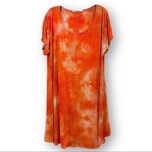 Tie dyed orange galaxy tunic mini dress t shirt style size 3X